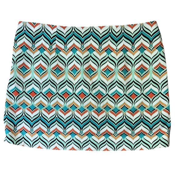 Crown & Ivy Geometric Print Multicolor Cyan Golf Skort Size 14 - Picture 5 of 7